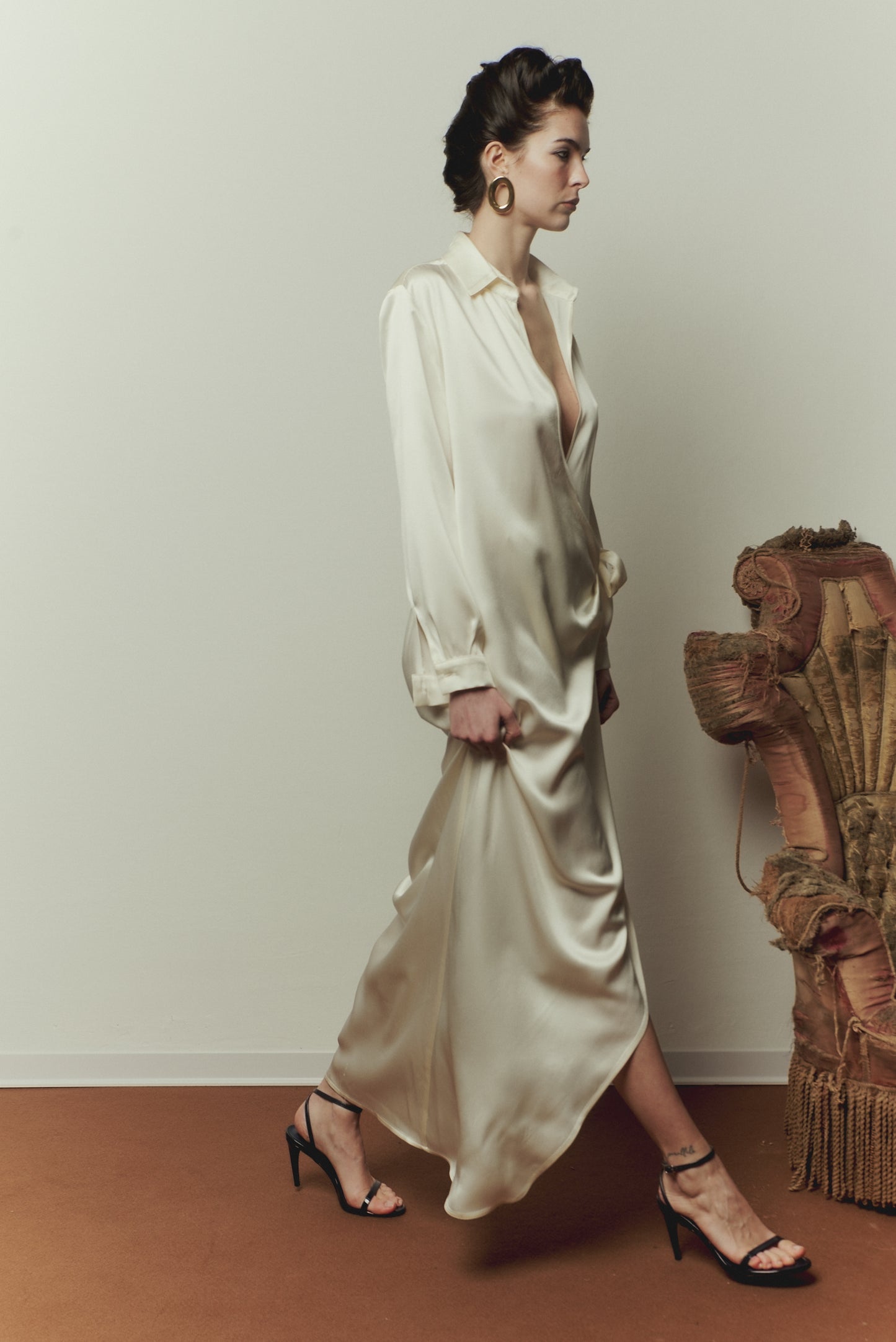 Chemisier Dress in White Satin