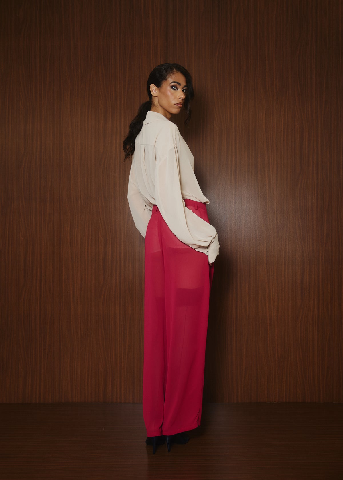 Earhart Trousers in Raspberry Georgette