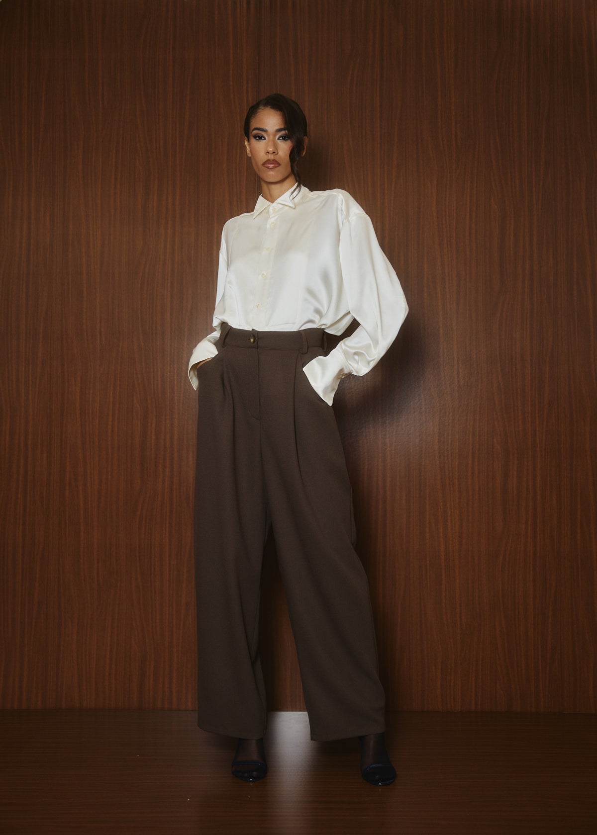 Smocking Shirt in Ivory Satin