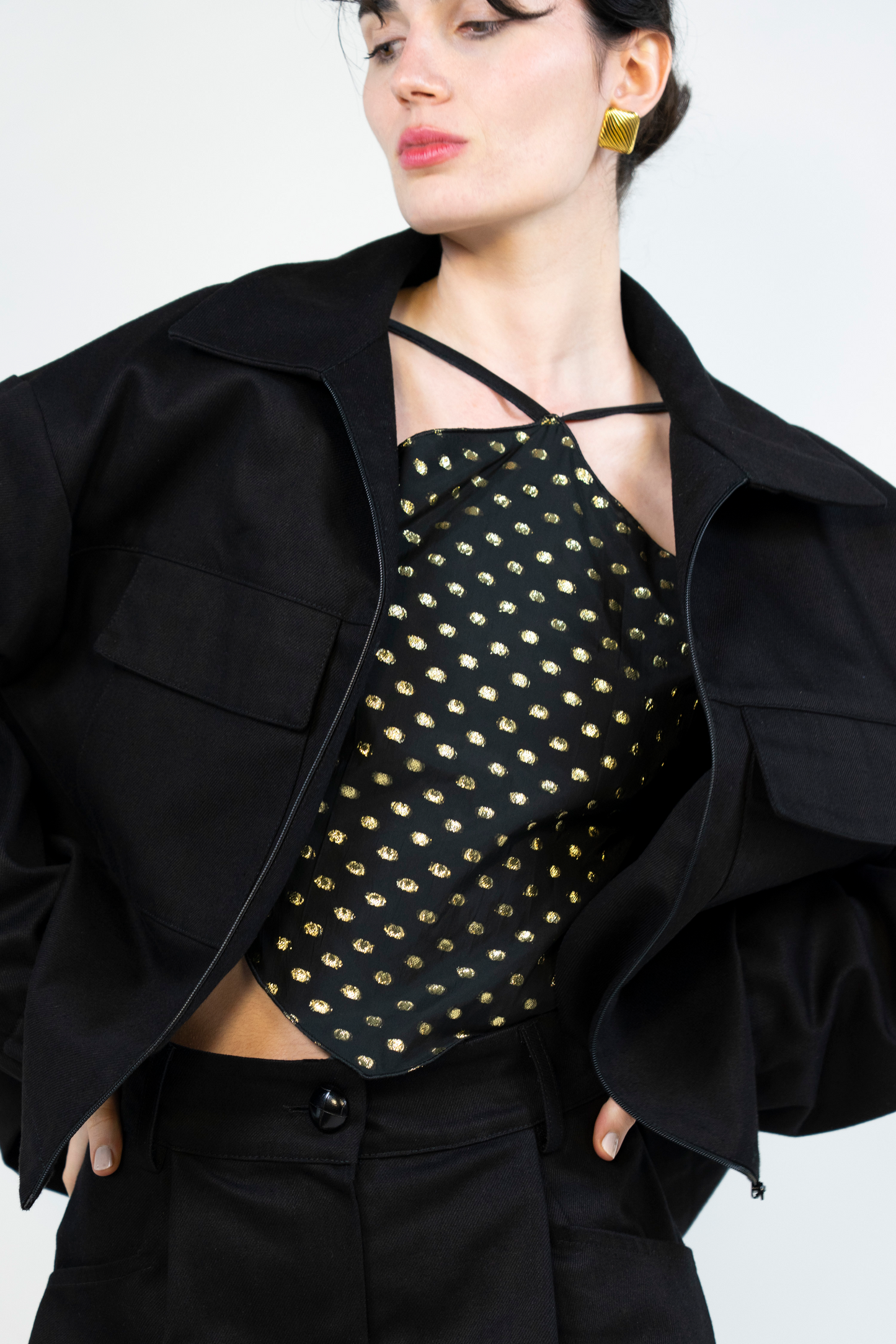 Rombo Top in Gold Polka Dots