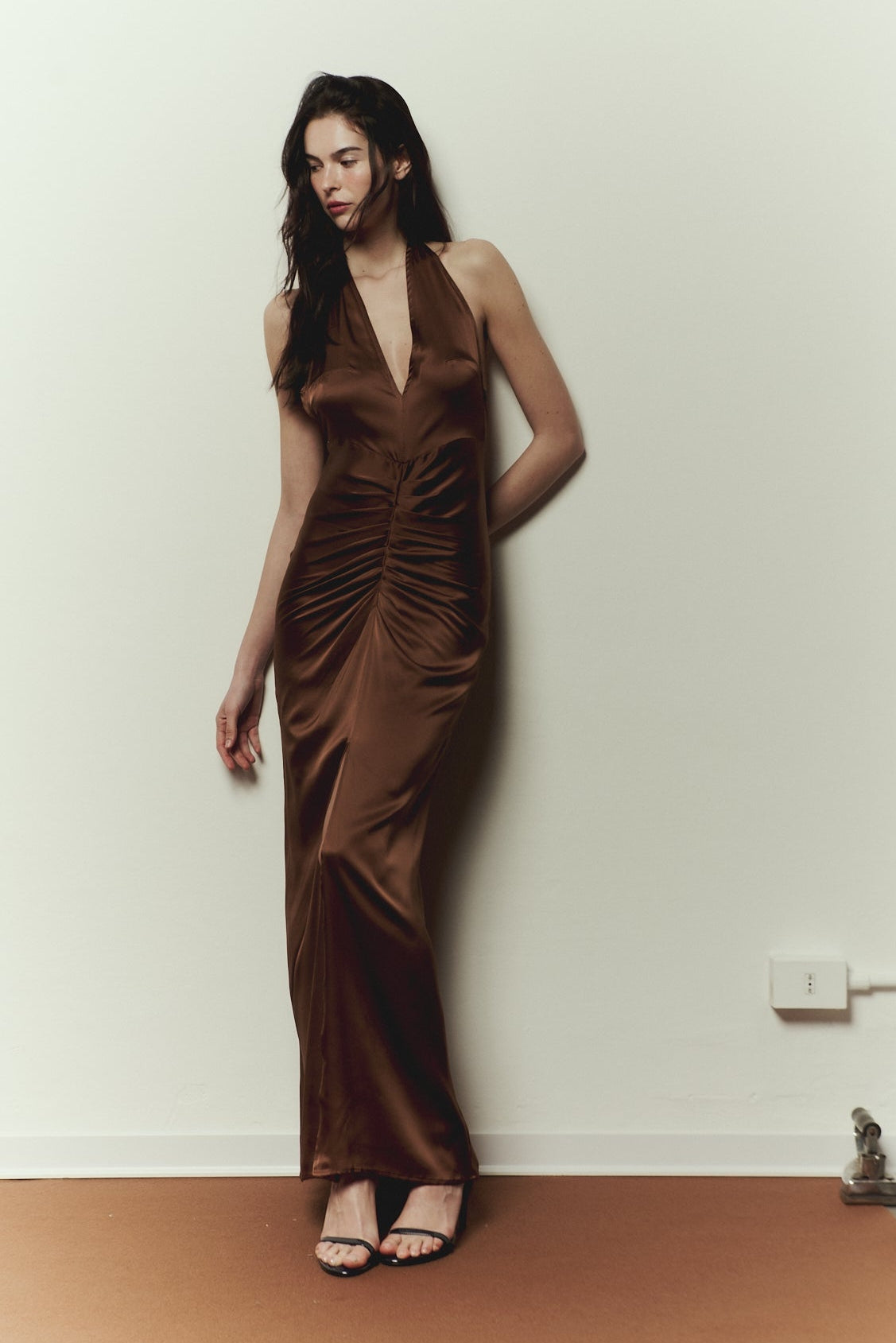 Hedy Dress in Cocoa Satin