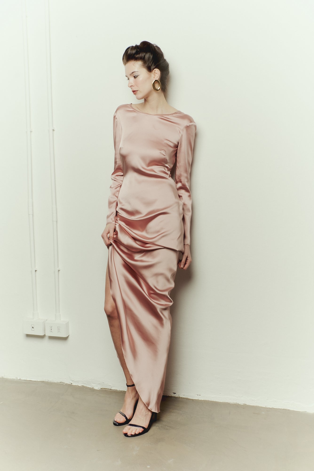 Vespro Dress in Pink Satin