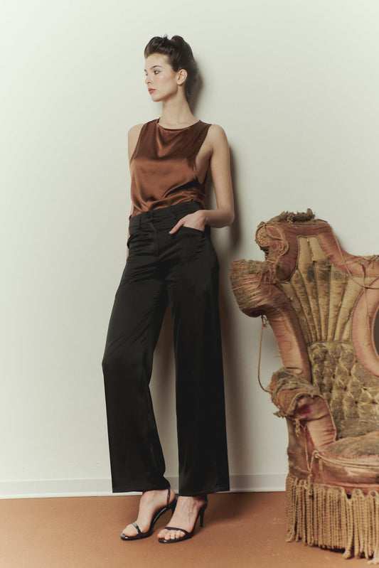 Mezzanotte Trousers in Black Satin