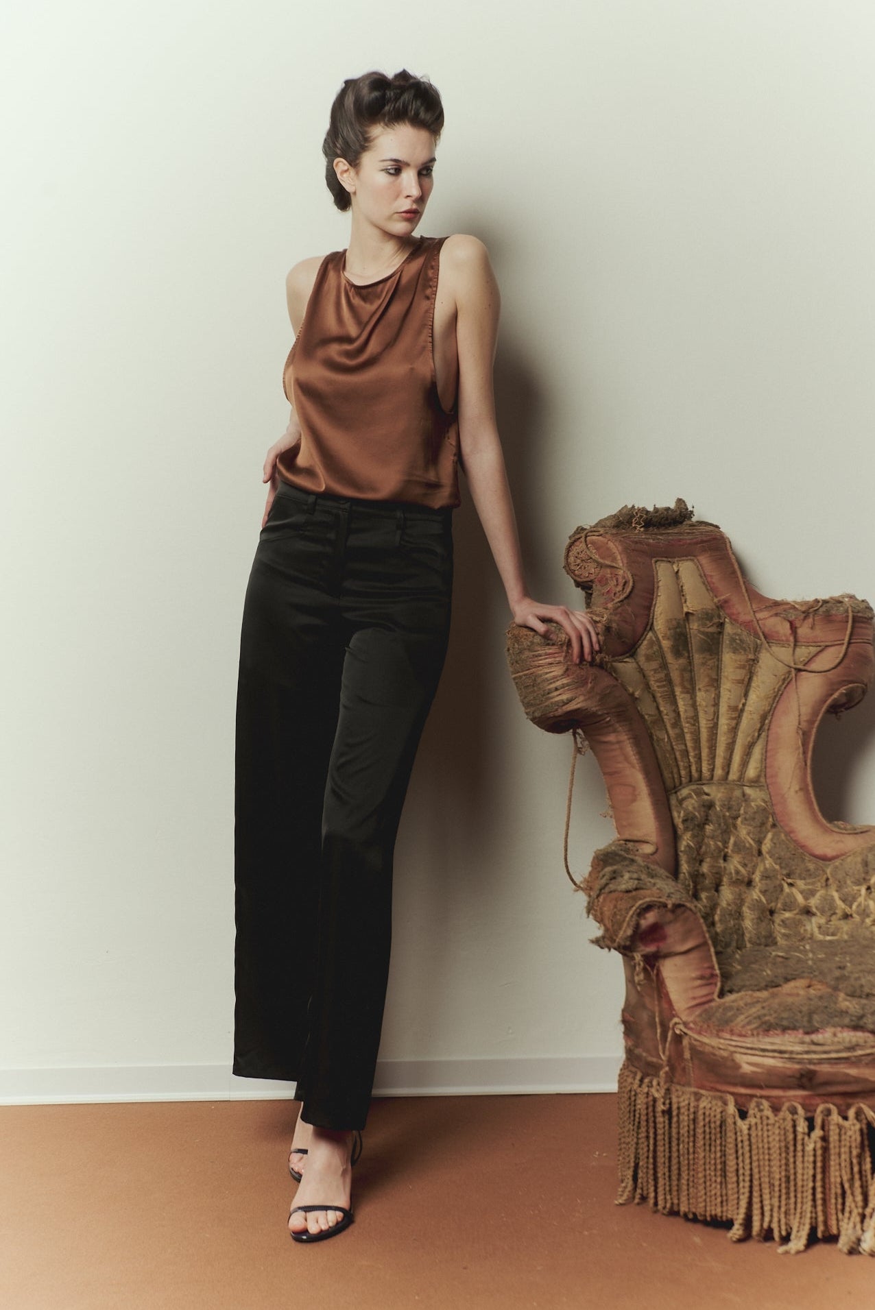 Mezzanotte Trousers in Black Satin