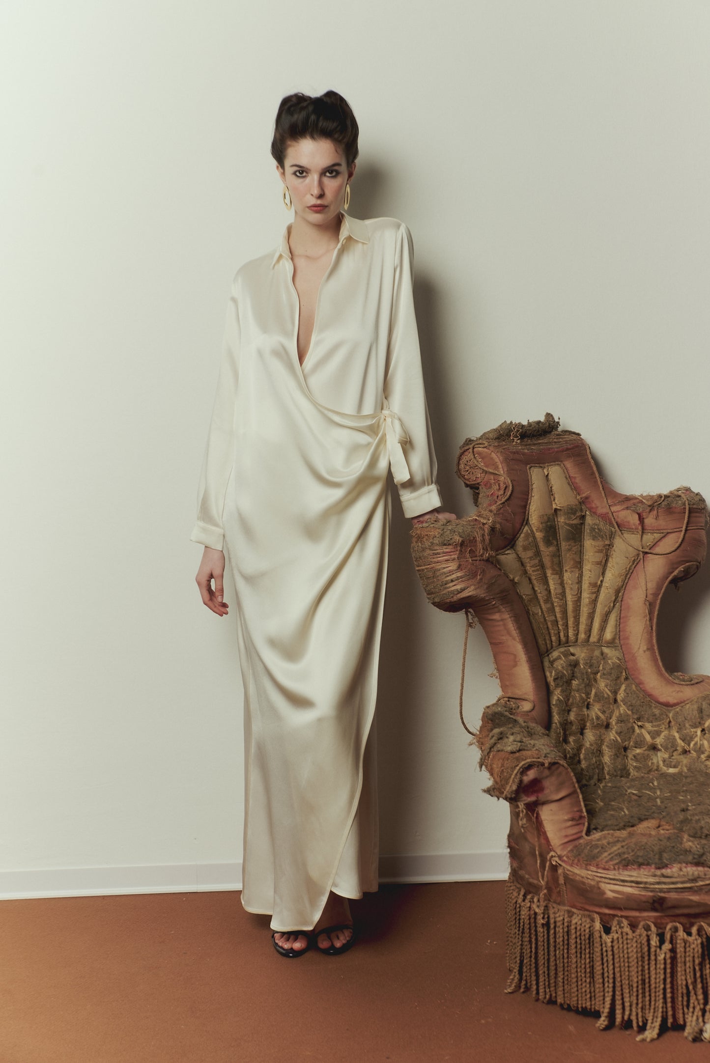 Chemisier Dress in White Satin