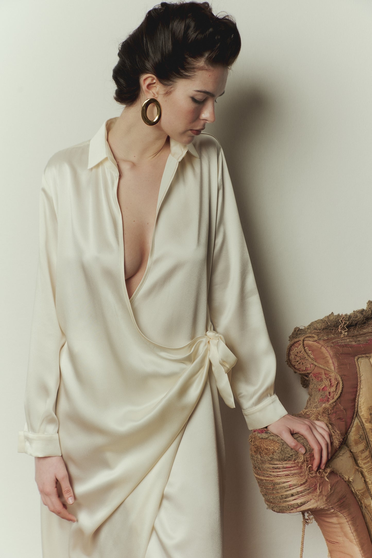 Chemisier Dress in White Satin