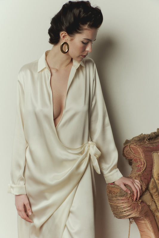 Chemisier Dress in White Satin