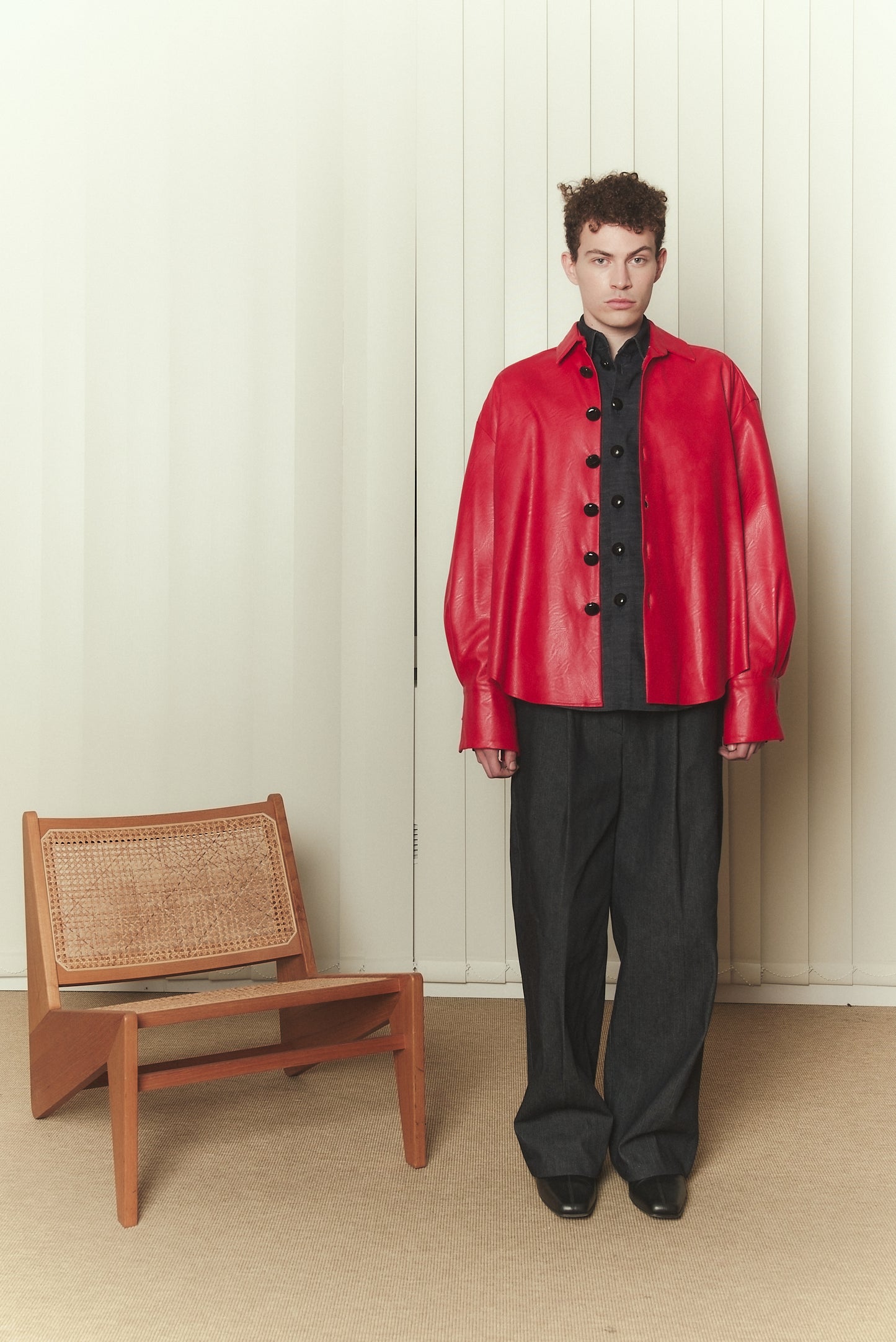 Boyfriend Shirt in Red Leather