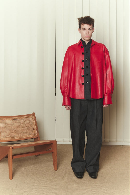 Boyfriend Shirt in Red Leather