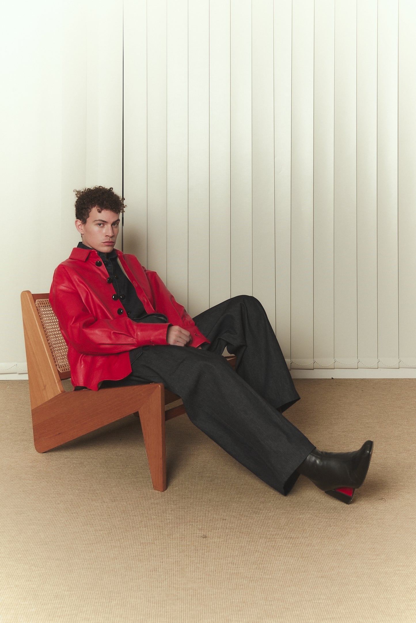 Boyfriend Shirt in Red Leather