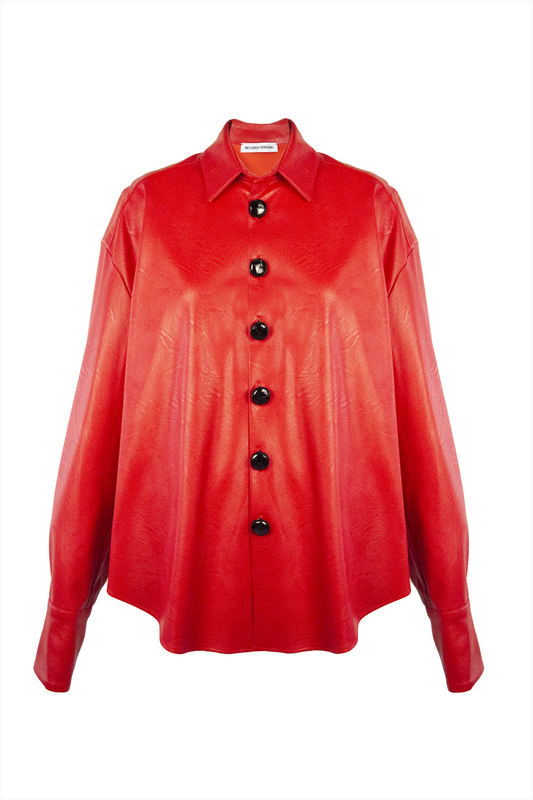 Boyfriend Shirt in Red Leather